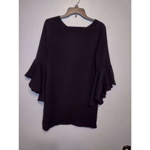 The Impeccable Pig Black Open Back Mini Dress with Flare Sleeves Size M Black - Picture 1 of 4